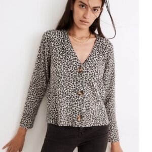 Madewell Small Ditzy Cameron Ribbed Cardigan Sweater Coziest Yarn Floral Cottage